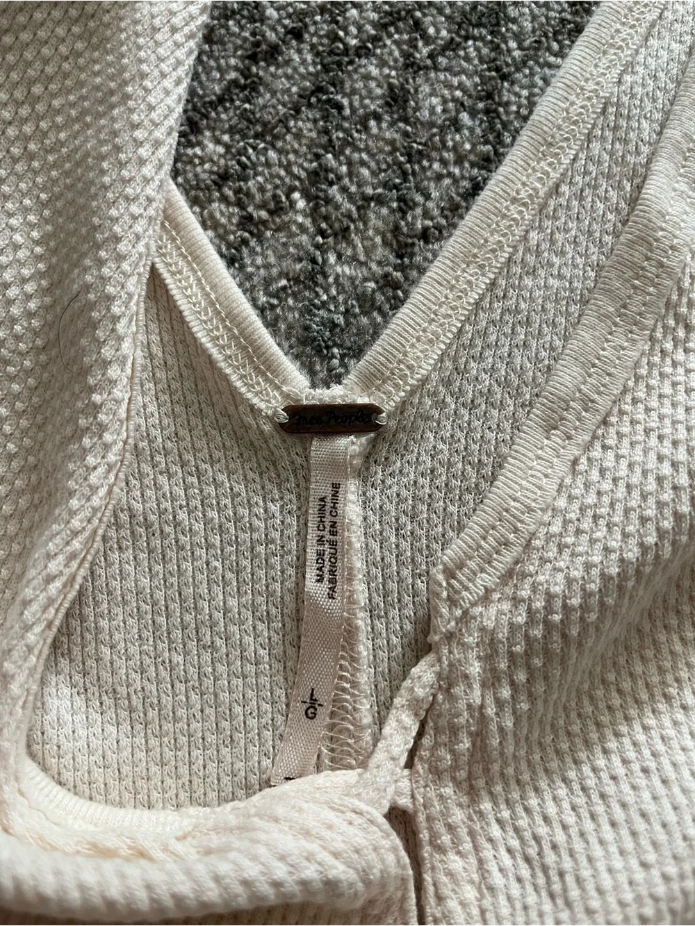 Free People Cream Textured V-Neck Knit Top